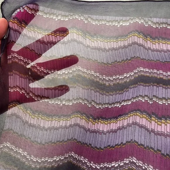 Chevron Scarf Women Square 19.75 x 18.5 Purple Vintage Sheer Zig Zag Lavender - Picture 7 of 10